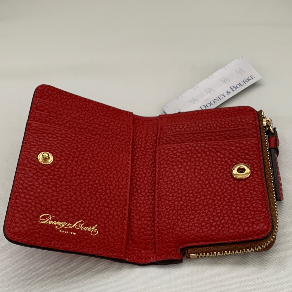 NWT - Dooney & Bourke Red Pebbled Leather Compact Bifold Zip Wallet